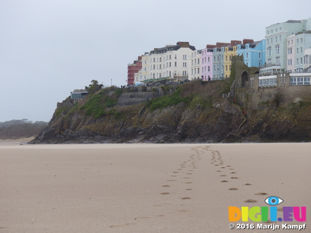 FZ026120 Footprints from colourful houses in Tenby